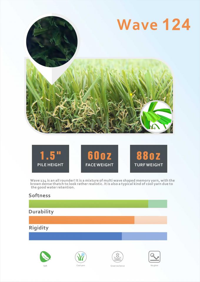 Résistance à l'usure artificielle de aménagement de luxe de l'herbe 60mm de jardin 0