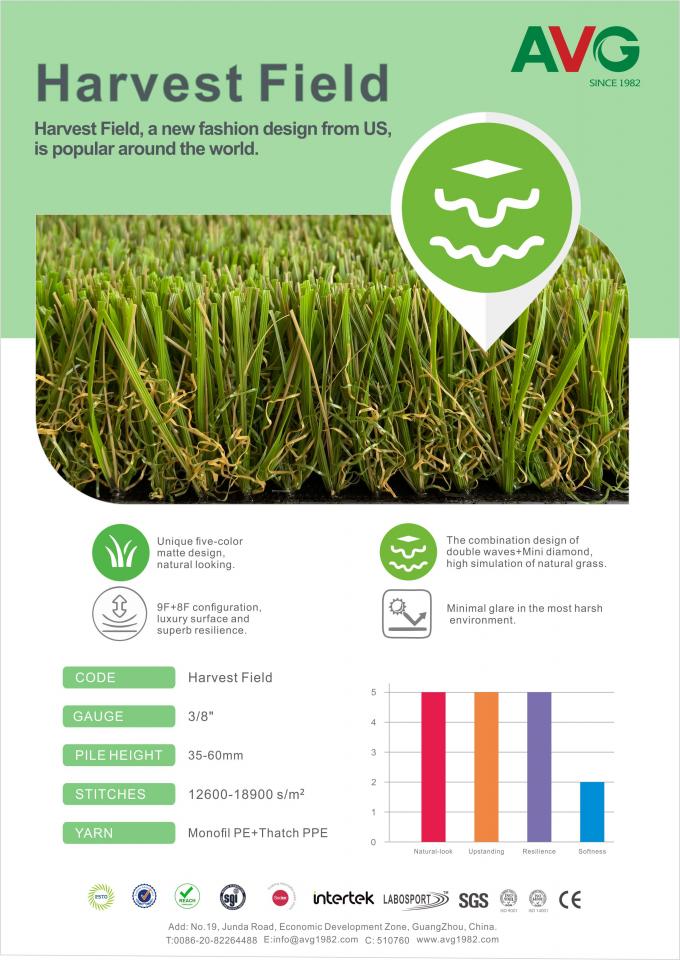 aménagement à haute densité de jardin de tapis de plastique d'herbe verte de 50mm 0