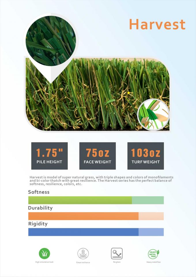gazon synthétique de faux de pelouse de tapis artificiel d'herbe de taille de 51mm extérieur 0