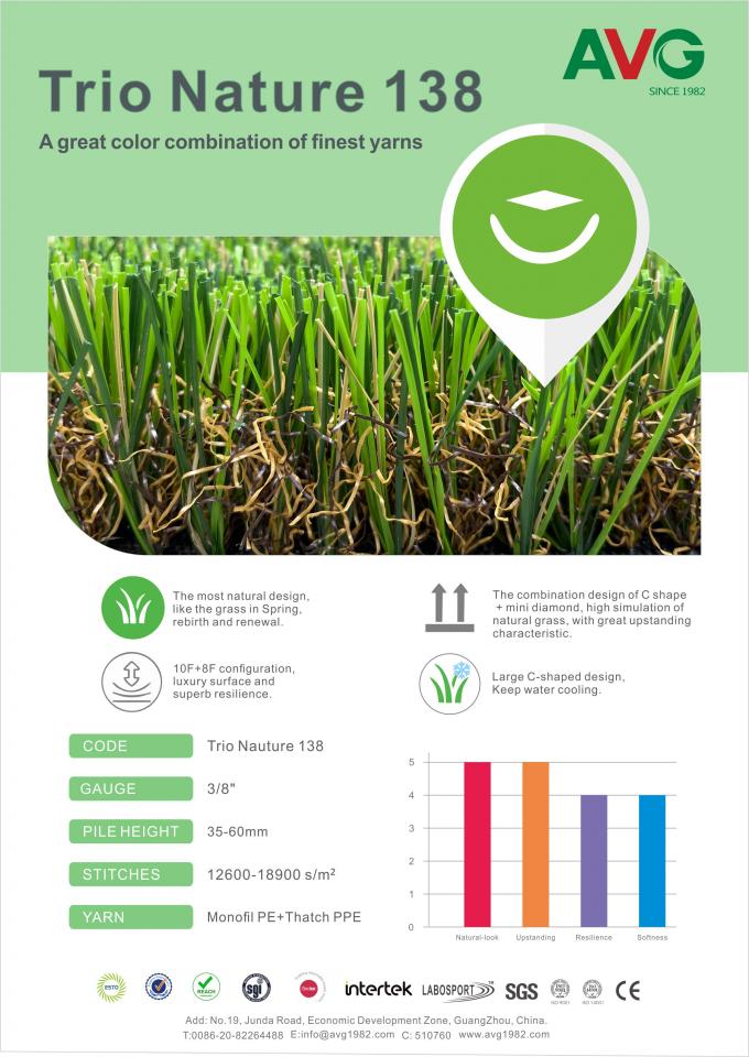 Favorable à l'environnement incontestable de tapis d'herbe artificielle verte synthétique de jardin 0
